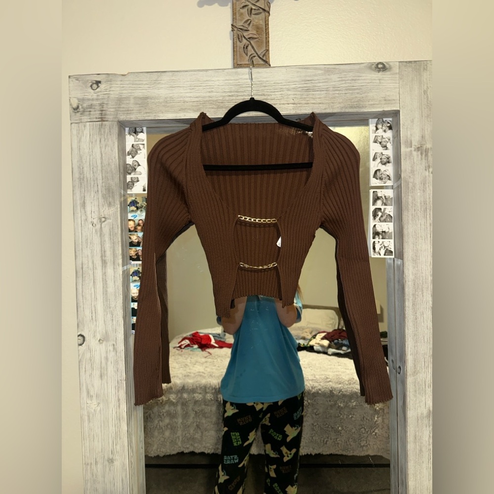 Zara Brown Ribbed Knit Top